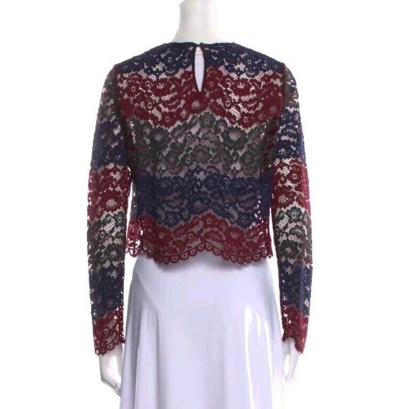 Sandro Paris Womens Long Sleeve Lace Crew Neck Crop Top Blouse Sz XS (f - Picture 5 of 7